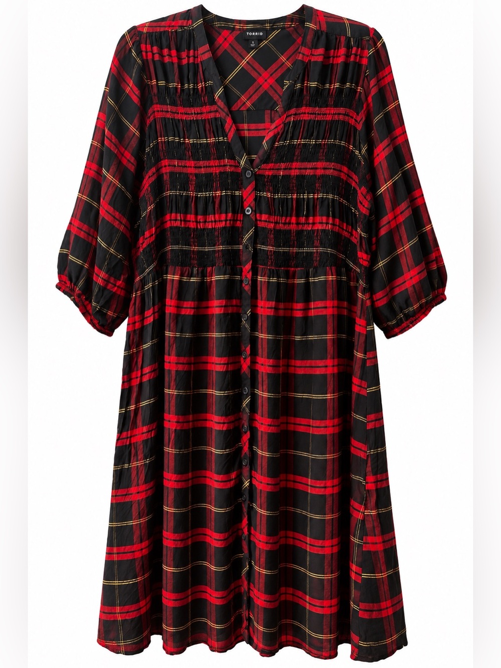 Torrid Size 1 / 1X Red Black Plaid Button Front Babydoll Dress